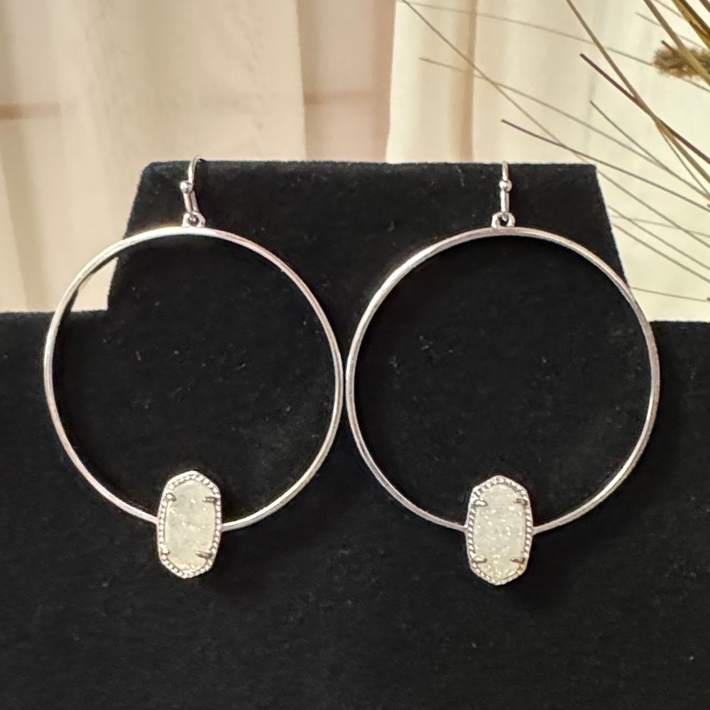 Kendra Scott Silver Elora Earrings with White Druzy Stones - Picture 2 of 3